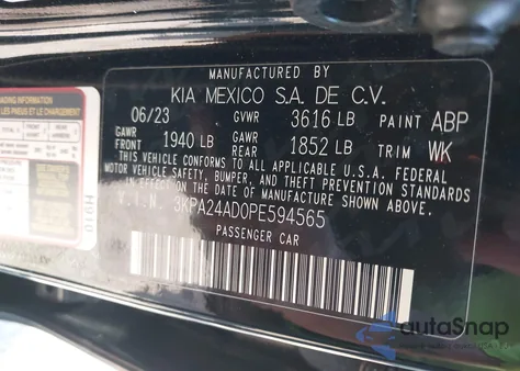 2023 Kia Rio Lx z USA, uszkodzony, nr VIN 3KPA24AD0PE594565